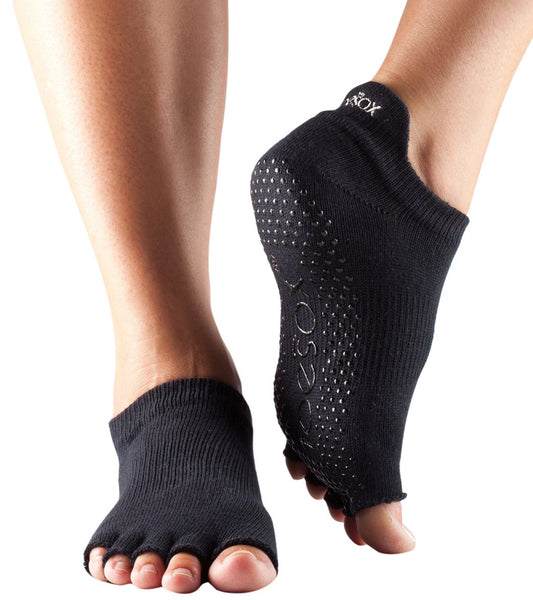 Toesox Low Rise Half-Toe Yoga Grip Socks Black